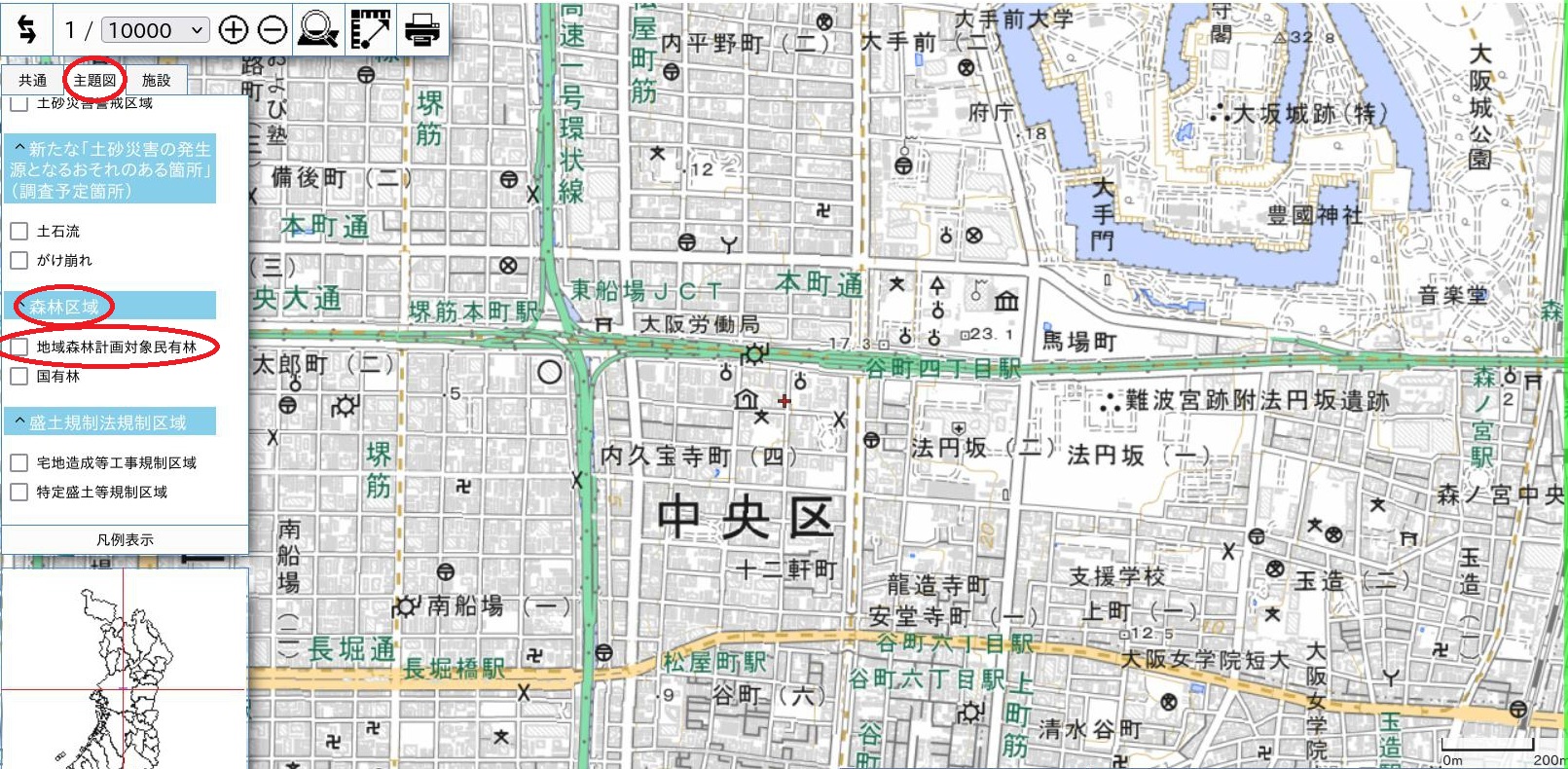 地域森林計画対象民有林地図